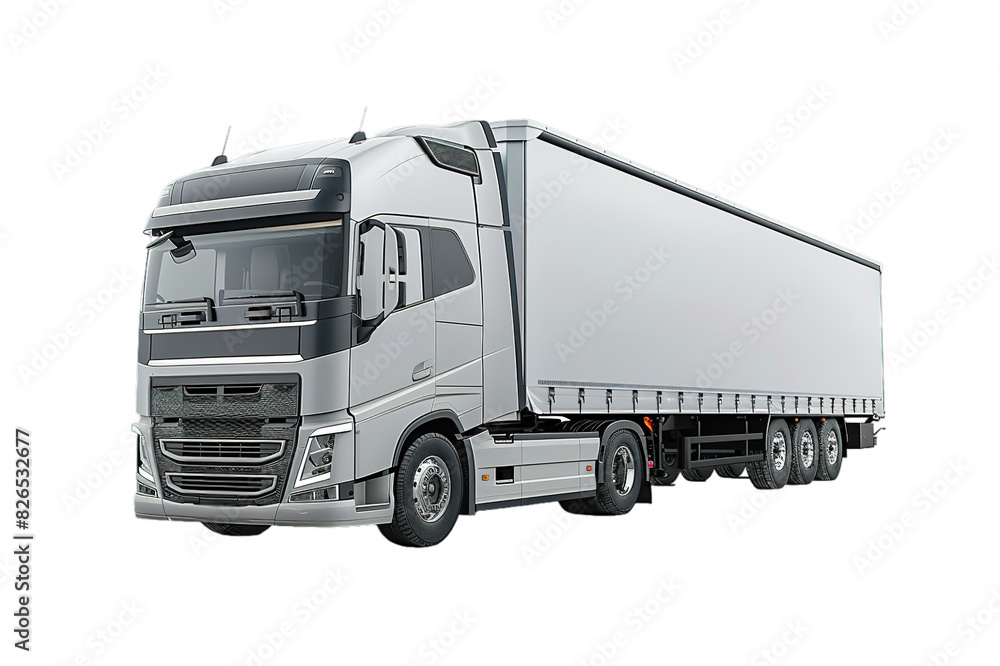 White semi truck on transparent background, side view, space for text White semi truck on transparent background, side view, space for text