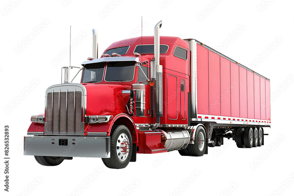 Red semi truck with trailer on transparent background Red semi truck with trailer on transparent background