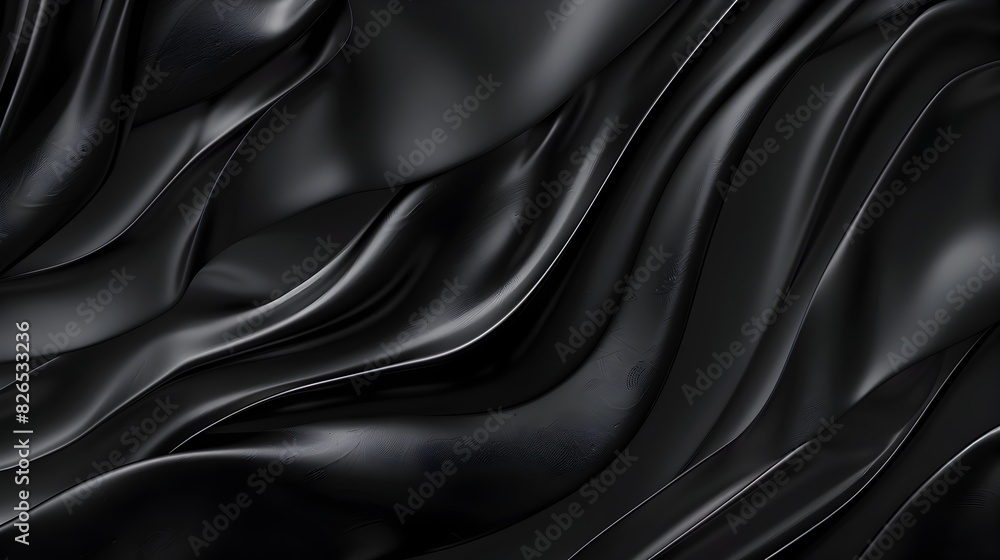 Obraz premium Black Elegant Luxurious Satin Fabric Flowing Backdrop for Premium Fashion and Design Concepts