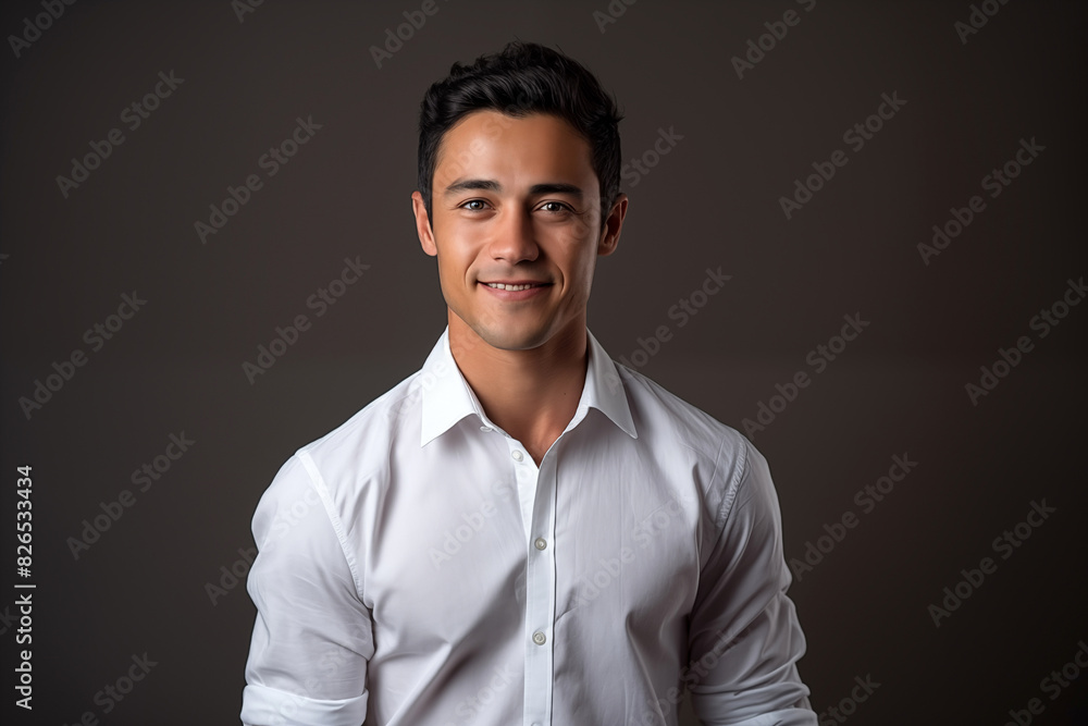 Portrait of a handsome young man in white shirt on dark background Portrait of a handsome young man in white shirt on dark background