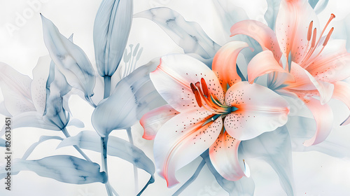 3D rendering of a beautiful flower in soft pink and white colors. photo