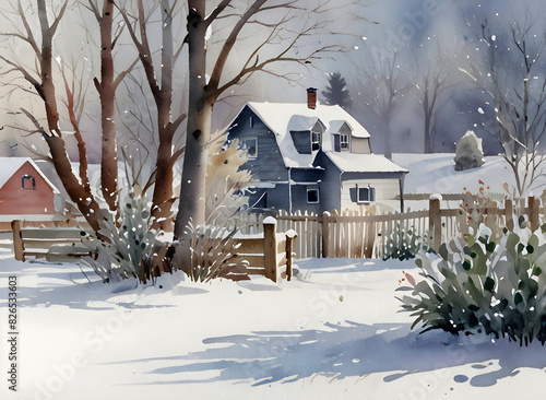  Winter Garden Backyard Watercolor Art