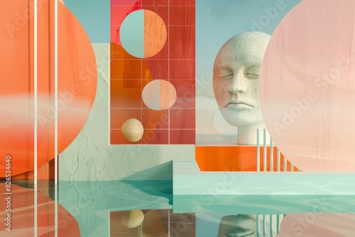 Abstract Visualization of Mind, Body, and Spirit Balance with Geometric Shapes and Soothing Colors - Design for Print, Card, Poster