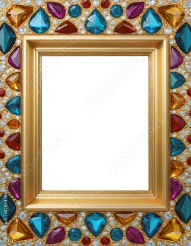 Ornate gold frame PNG transparent with floral gem motif isolated on background