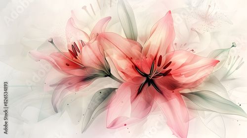 Pink lilies, watercolor painting. photo
