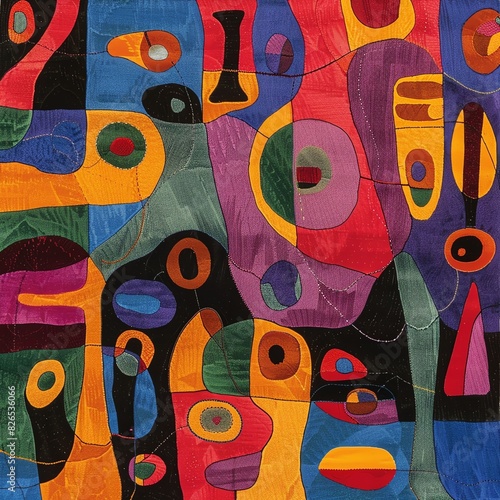 Abstract Peruvian textile illustration with bold, vibrant colors and abstract shapes,