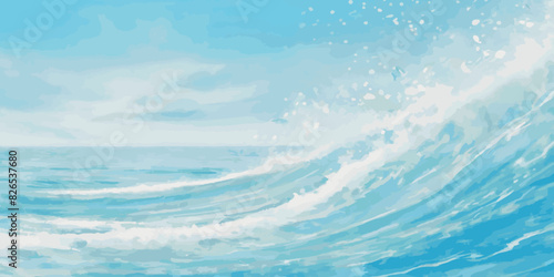 Vector ocean watercolor soft blue and white wavey curve line background. Blue water ocean sea wave seamless background.