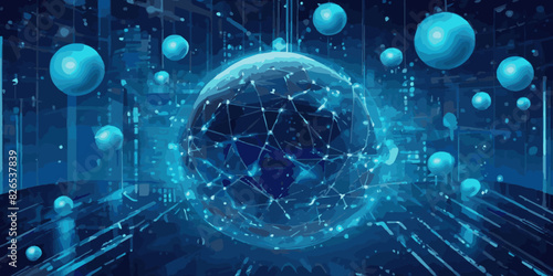 Wallpaper Mural Abstract digital doted wave lines technology gradient blue background.Futuristic point wave technology background. Shiny moving lines design element. 
 Torontodigital.ca