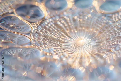 Macro Photograph of Sparkling Microscopic Diatoms with Intricate Glass Structures Reflecting Light
