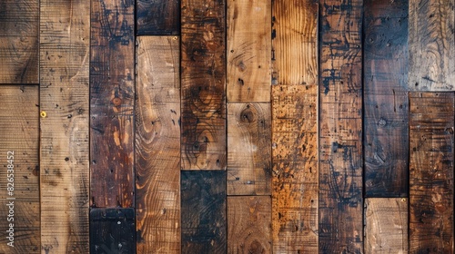 Rustic wooden planks forming a textured and vintage background.
