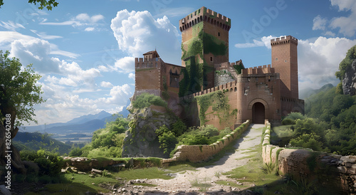Majestic Medieval Castle Nestled in Picturesque Countryside Landscape photo