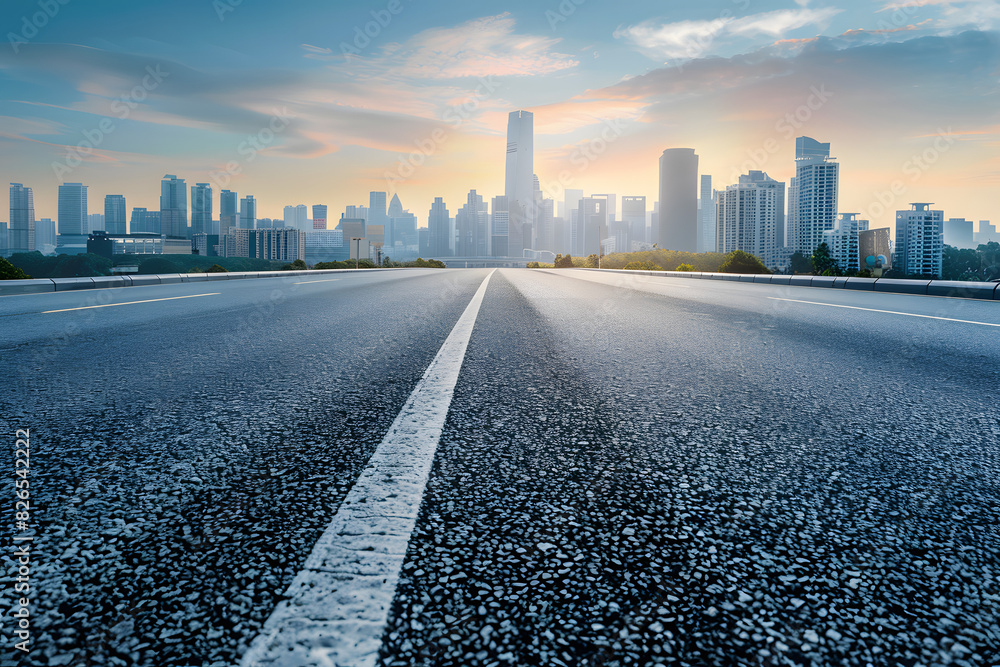 asphalt highway road and city skyline background asphalt highway road and city skyline background