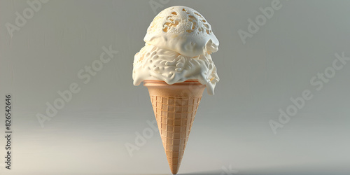 ice cream cone isolated , a single ice cream cone melting on a reflective surface 