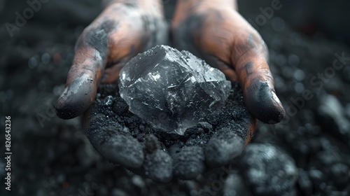 Hands Holding Raw Coal or Rock from Earth's Surface