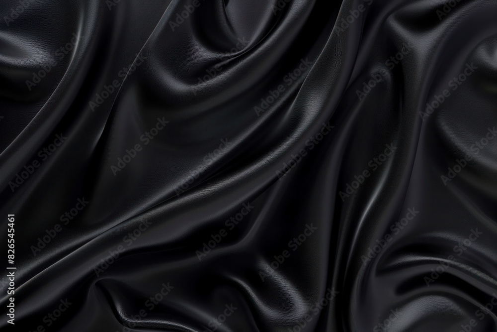 Fototapeta premium Black Satin Fabric Background with Elegant Wave Pattern for Text
