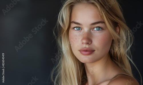 Young woman (student) portrait. Blond hair and blue eyes
