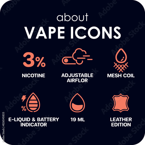 Vaping accessories line vector illustration Vape icons set Electronic cigarette sign.