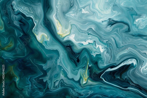 Abstract art piece inspired by the fluidity of water  with swirling patterns and a calming bluegreen color scheme  Ideal for creating a serene and soothing environment