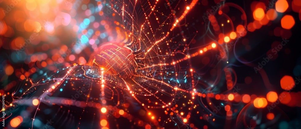 Abstract glowing red orange and blue fiber optic cable. Abstract glowing red orange and blue fiber optic cable.