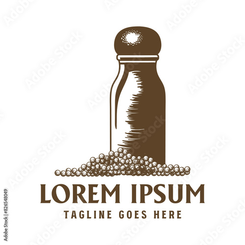 Vintage Retro Wooden Pepper and Salt Grinder Mill Shaker Illustration