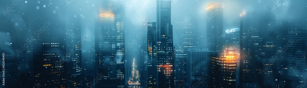 Tall buildings toppling with negative messages close up, focus on, copy space Somber urban shades Double exposure silhouette with gloom Tall buildings toppling with negative messages close up, focus on, copy space Somber urban shades Double exposure silhouette with gloom