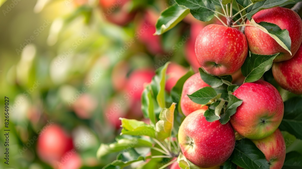 Apple orchard. Juicy red apples in the garden