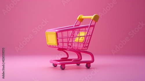 Colorful shopping cart isolated on a pink background, symbolizing retail and consumerism in a vibrant and playful fashion.