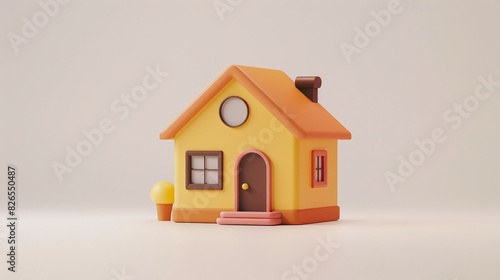 Cute miniature house model with a cheerful yellow exterior and brown accents, symbolizing home and real estate concepts. © Tackey