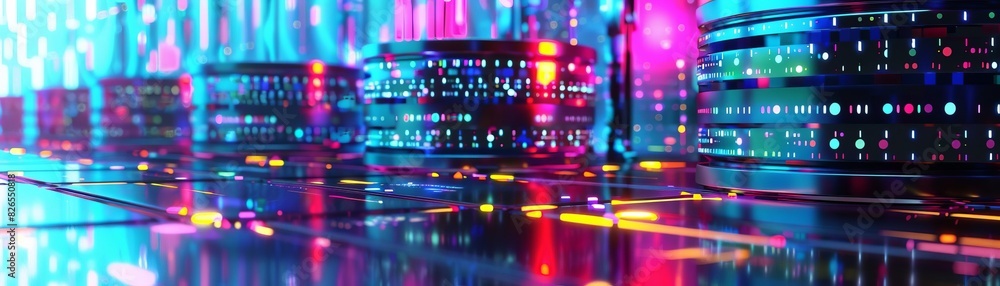 Photo of a database management icon in 3D on a dynamic, colorful background Photo of a database management icon in 3D on a dynamic, colorful background