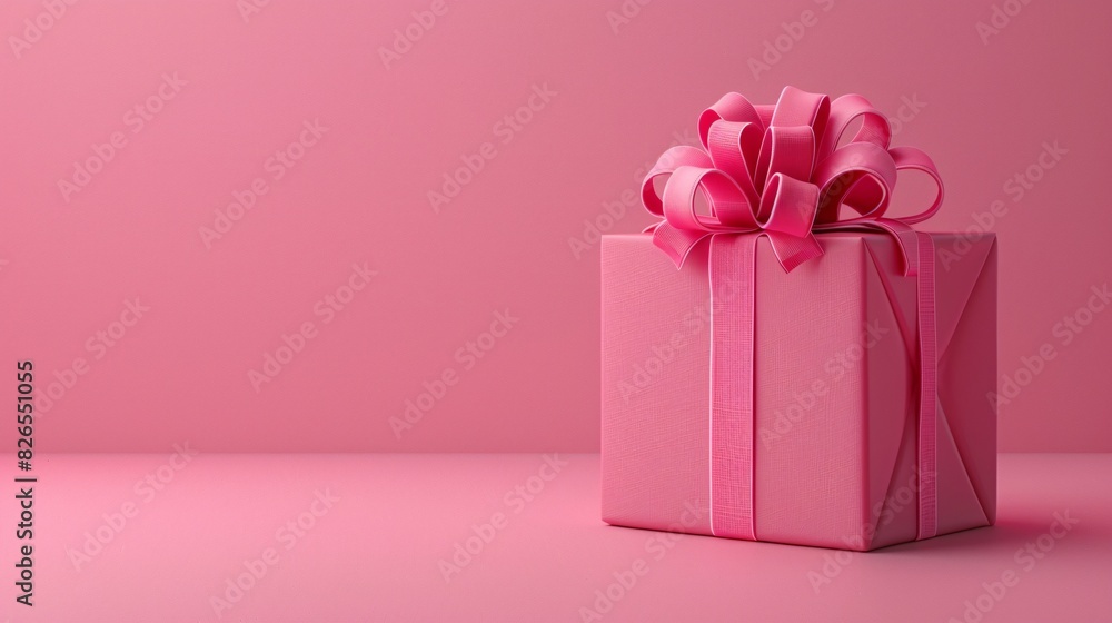 Elegant pink gift box with a beautiful ribbon, placed against a matching pink background. Perfect for celebrations and special occasions. Elegant pink gift box with a beautiful ribbon, placed against a matching pink background. Perfect for celebrations and special occasions.
