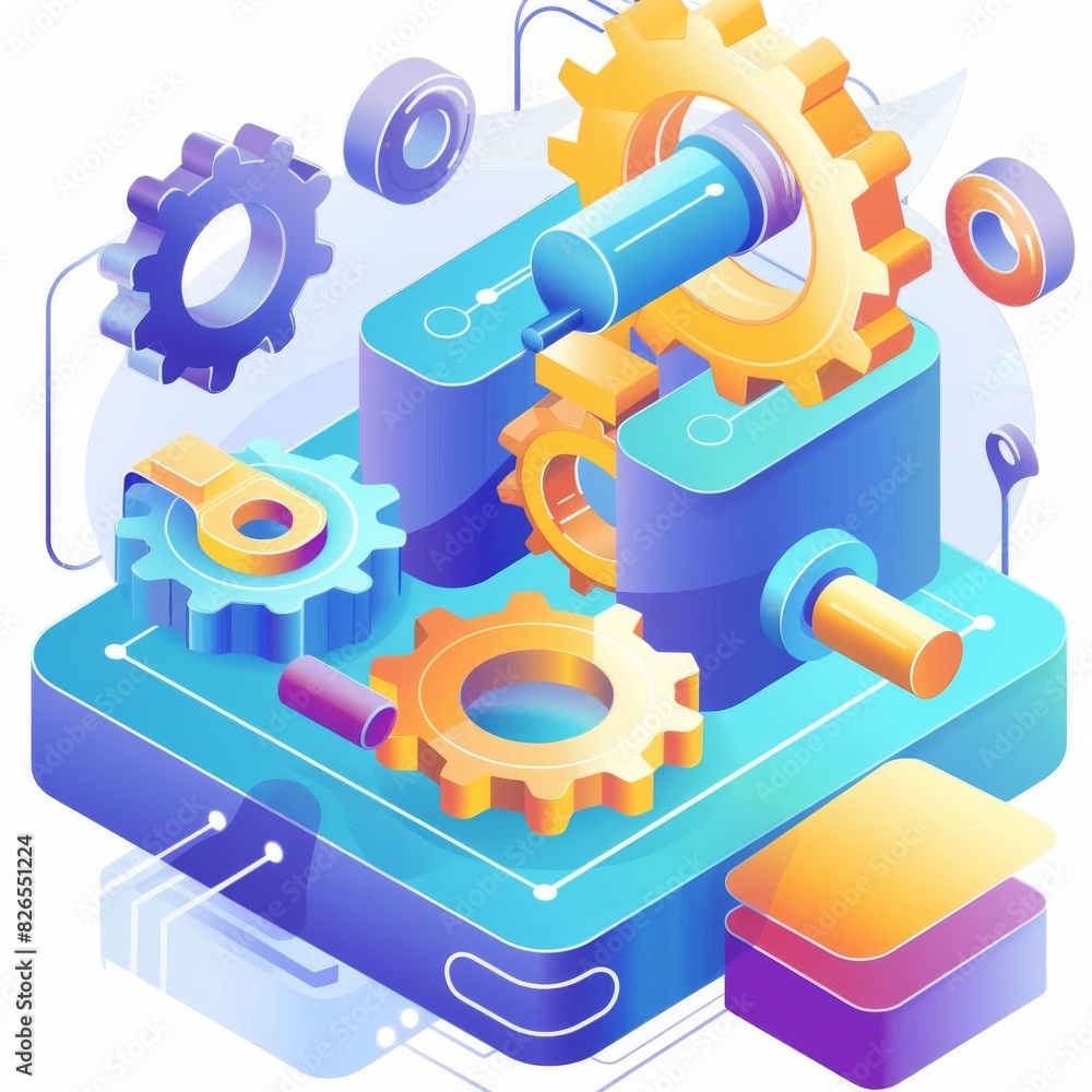 Fototapeta premium 3 Illustration of a digital automation process icon with a colorful theme
