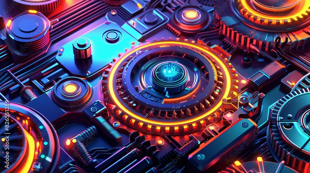 3 Illustration of an automated technology icon with a vibrant, colorful theme 3 Illustration of an automated technology icon with a vibrant, colorful theme