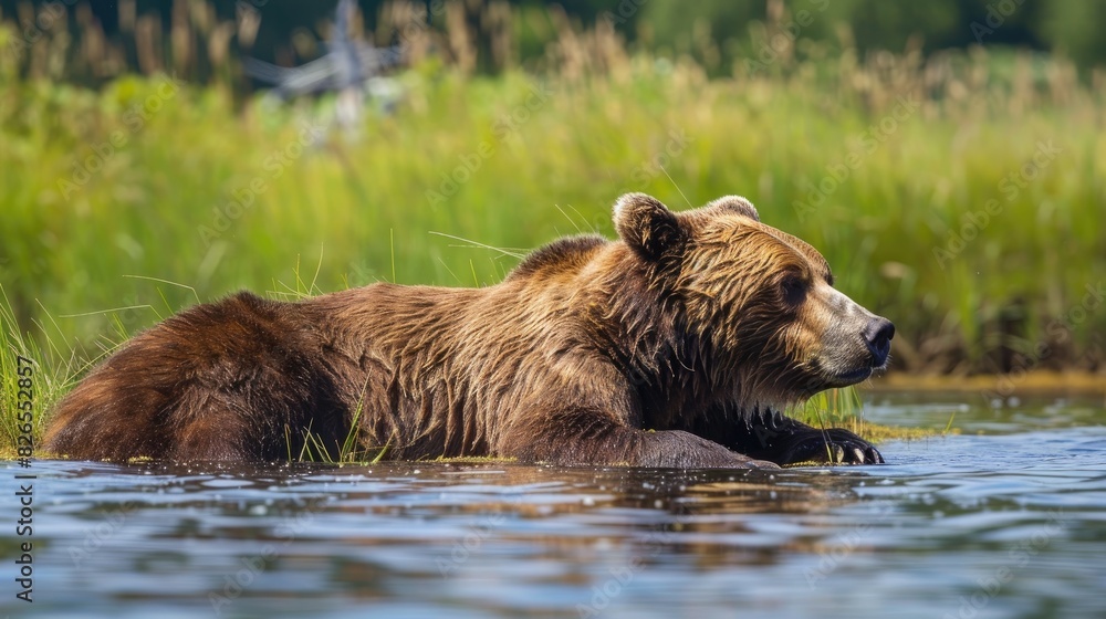 Brown Bear Relaxing Waterside on a Sunny Day Brown Bear Relaxing Waterside on a Sunny Day
