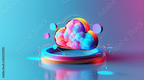 Photo of a cloud services 3D icon with a colorful, techthemed illustration photo