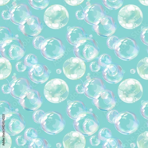 Seamless pattern of sea foam, soap bubbles, colorful fresh water texture, repeat wallpaper, for gift packing, summer event web banner backgrounds.