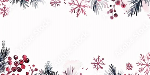 Empty watercolor illustration snowflakes frame border, copy space for winter holidays, Christmas, winter season product display, illustration, blue pastel color.  photo