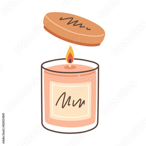 Trendy candle. Modern scented cozy hygge candle for home interior decor. Vector illustration in flat style