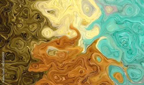 Neutral colors abstract paint mix background swirls blue aqua brown yellow art. photo