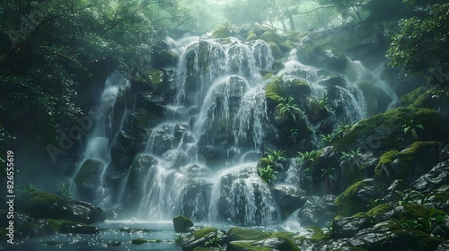 Majestic Mountain Waterfall Cascading into Serene Woodland Pool