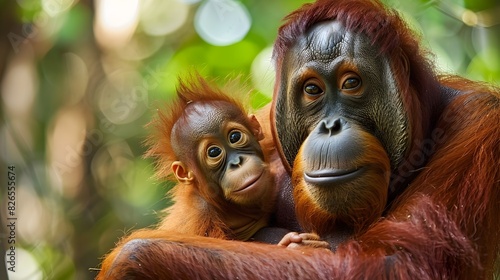 Bond of Life in the Rainforest Orangutan Mother and Baby