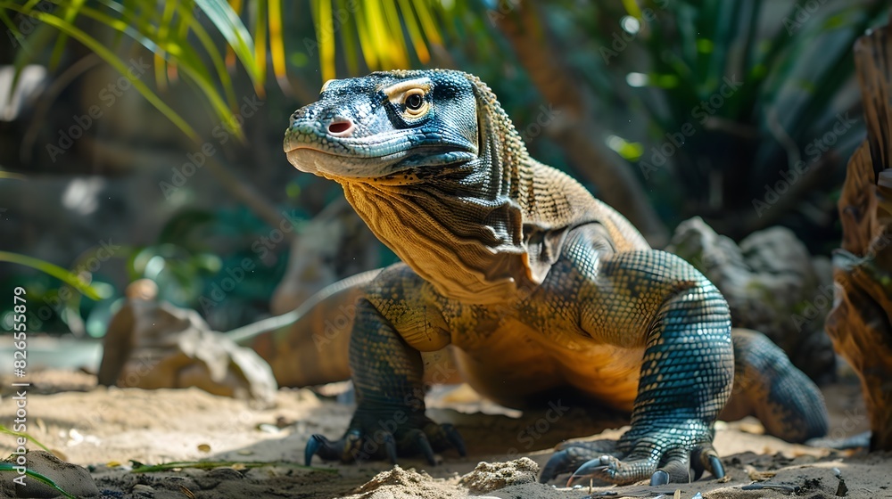 Fototapeta premium Komodo Dragons Rough Scales and Sharp Claws A Testament to Prehistoric Survival in the Wild
