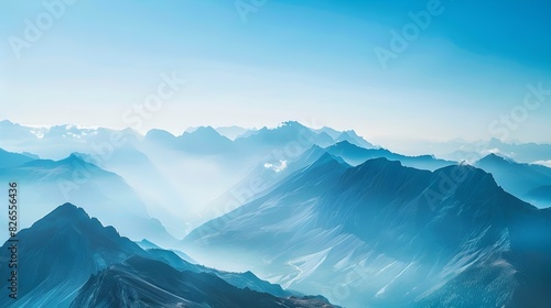Majestic Mountain Range with Winding Glacier and Pristine Blue Sky Depicting the Awe Inspiring Power of Nature s Beauty