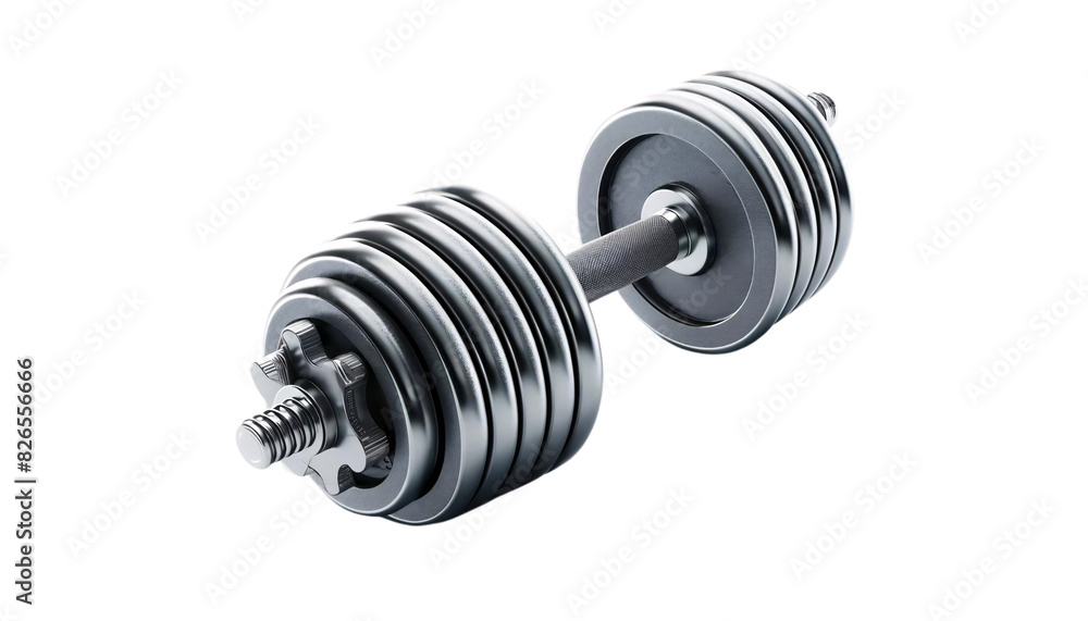 An adjustable dumbbells on a transparent background. The dumbbells is multiple weight plates stacked on each side An adjustable dumbbells on a transparent background. The dumbbells is multiple weight plates stacked on each side