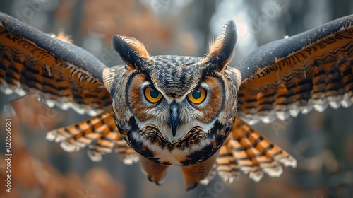 Great Horned Owl in MidFlight A Majestic Predator in its Natural Element photo