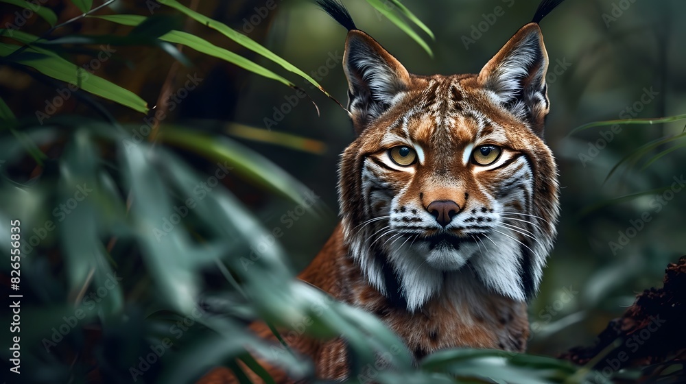 Sharp Eyes of a Majestic Lynx Peering Through the Dense Forest Sharp Eyes of a Majestic Lynx Peering Through the Dense Forest