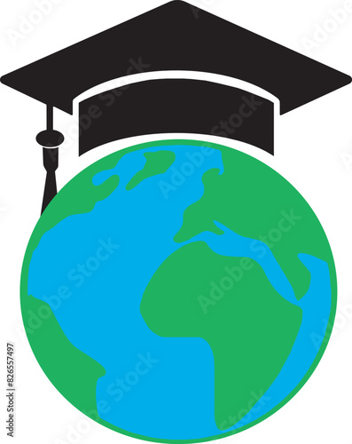 Global education icon, global education logo, higher education vector illustration, global education vector illustration, scholarship icon, scholarship logo, higher study, globe in hand, international