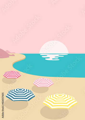 spiaggia con ombrelloni colorati