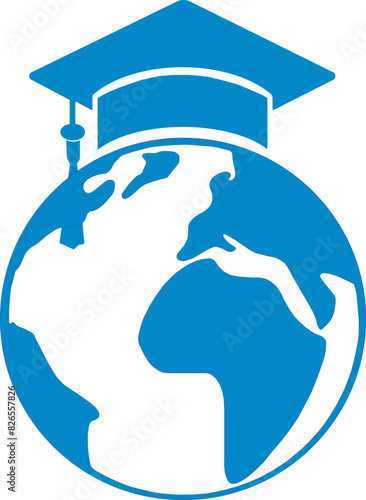 Global education icon, global education logo, higher education vector illustration, global education vector illustration, scholarship icon, scholarship logo, higher study, globe in hand, international