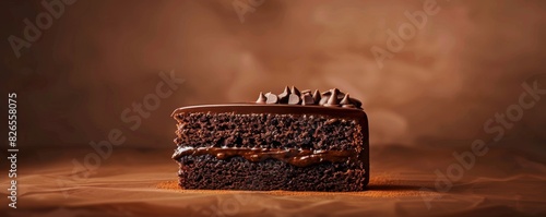 Illustrate a solitary slice of decadent chocolate cake photo