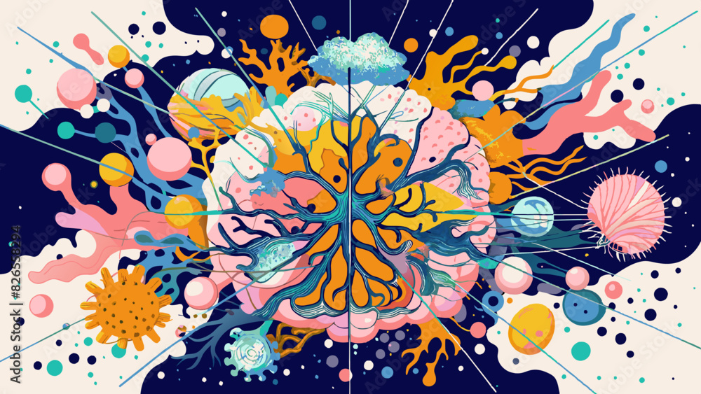 Vibrant Underwater Fantasy Coral Reef Illustration